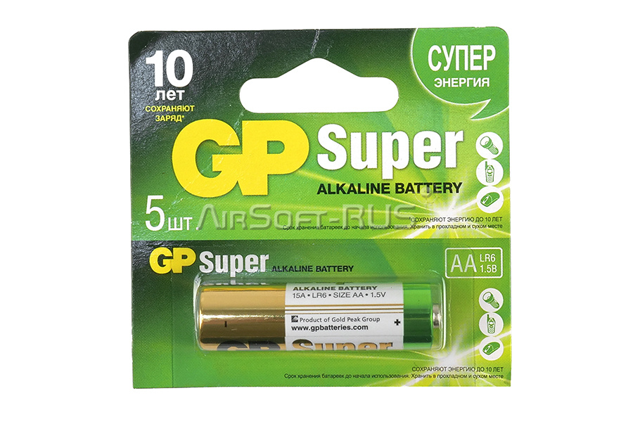 Батарейка алкалиновая GP Super 15A-CR5 1.5 B AA (GP15A-2CR5)